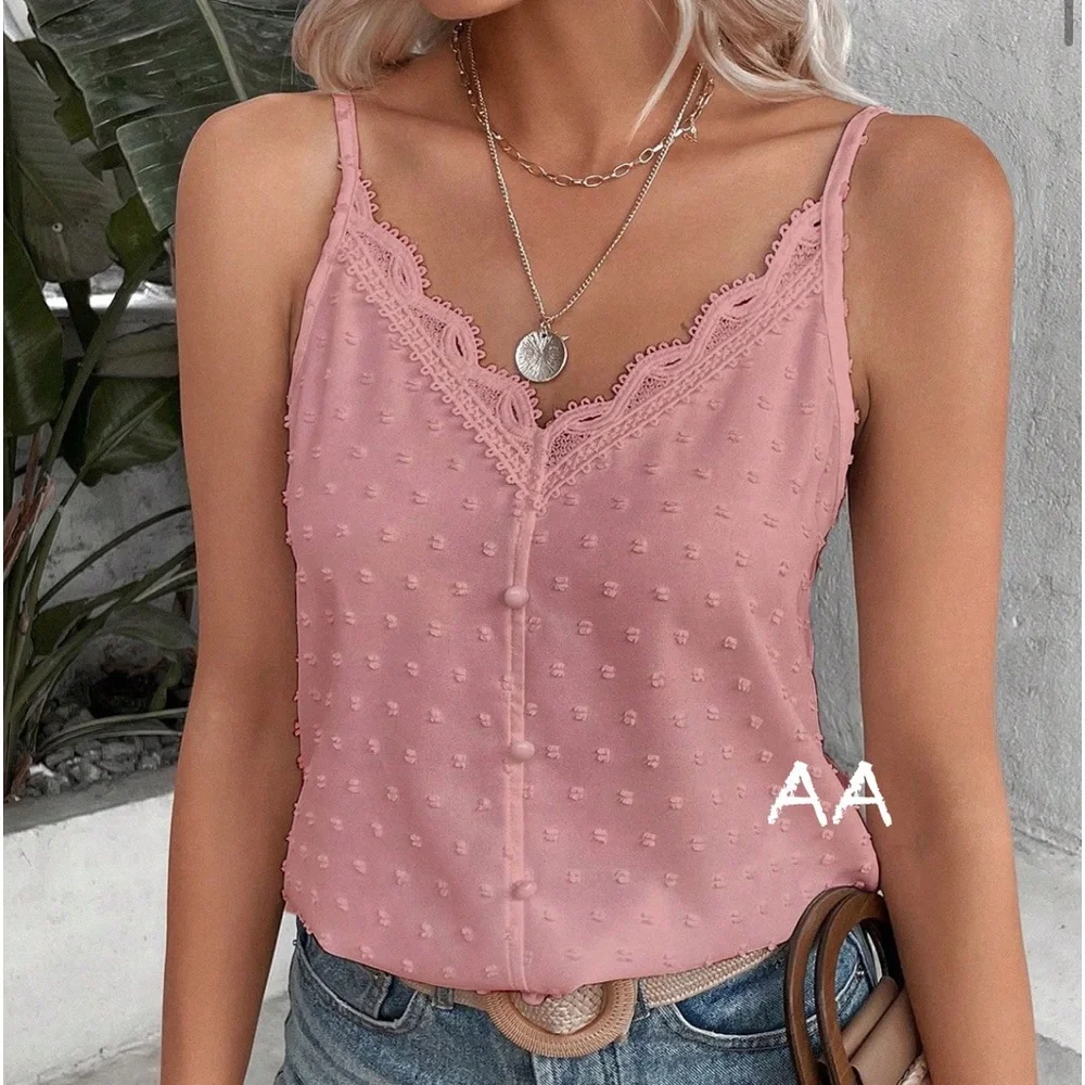 Classic Elegant Sheer Mesh Lace V Neck Cami Tank Top Blouse Shirt - Picture 10 of 10